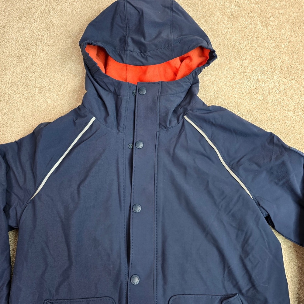 LL Bean‎ Kids Boundless Softshell Jacket Navy Blue Orange Fleece Lined M 10-12